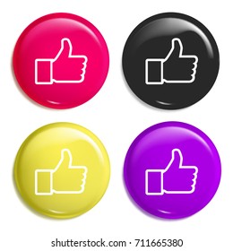 Thumb Up multi color glossy badge icon set. Realistic shiny badge icon or logo mockup
