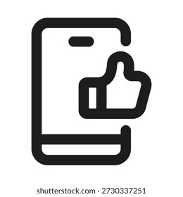 Pulgar hacia arriba en la pantalla del teléfono inteligente icono de línea profesional. Icono del Vector de la línea del Profesional con el concepto móvil moderno de la Aprobación y del Comentarios, diseño limpio mínimo del contorno y símbolo positivo escalable de la interacción
