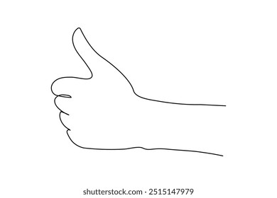 Pulgar hacia arriba en un dibujo de línea continua. Mano que muestra como y gran estilo lineal simple Iniciar sesión. Símbolo de dedo hacia arriba en trazo editable. Ilustración vectorial de contorno Doodle