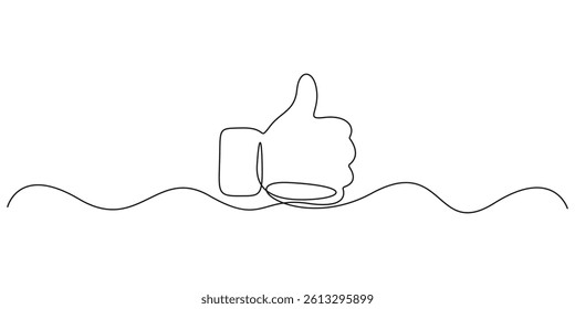 Thumb up in one continuous line drawing. Single line drawing background. Continuous line drawing of like icon. Graphic illustration