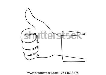 Thumb up in one continuous line drawing. Hand showing like and great sign in simple linear style. Finger up symbol in editable stroke. Doodle vector illustration