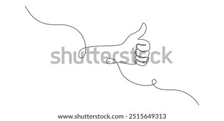 Thumb up in one continuous line drawing. Hand showing like and great sign in simple linear style. Finger up symbol in editable stroke. Doodle monoline vector illustration
