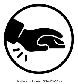 Thumb pain solid icon, officesyndrome concept, thumb pain vector sign on white background, human hand with mouse glyph style for mobile concept and web design. Vector graphics