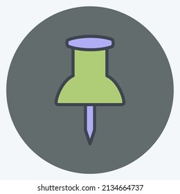Thumb Pin Icon in trendy color mate style isolated on soft blue background