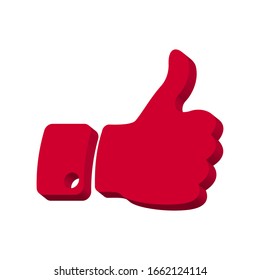 Thumb up pink on a white background 3d, vector