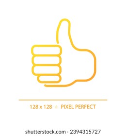 Thumb up pixel perfect gradient linear vector icon. Showing positive attitude with gesture. Like for service rating. Thin line color symbol. Modern style pictogram. Vector isolated outline drawing