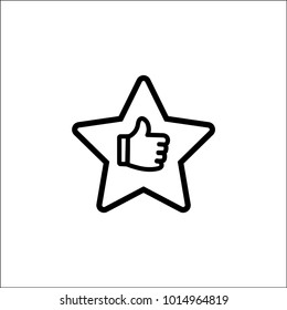 Thumb up pointing at positive five star feedback. Rating, evaluation, success, feedback, review, quality and management concept. Vector illustration EPS10