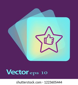 Thumb up pointing at positive five star feedback. Rating, evaluation, success, feedback, review, quality and management concept. Vector illustration EPS10