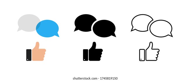 Thumb up with positive spech bubble cutomer feedback. Vector thumb up. Speech bubble design. Customer feedback concept. EPS 10 