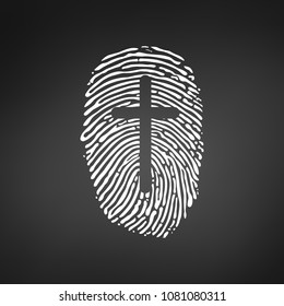 Thumb Prints or fingerprint with cross showing christian identity. vector illustration isolated on black modern bacground.