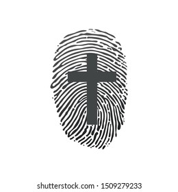 Thumb Prints or fingerprint with cross showing christian identity. vector illustration isolated on white background.