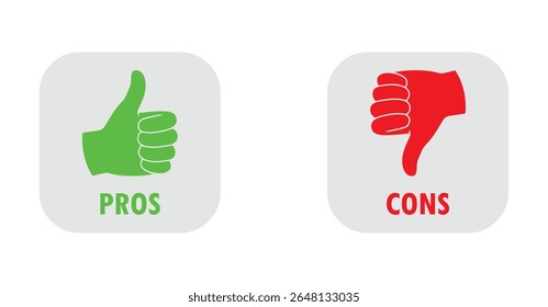 thumb up pros and down cons buttons