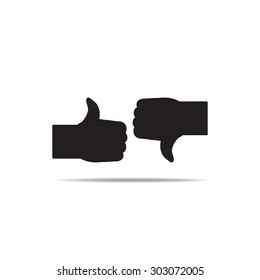 The thumb raised up. The thumb lowered down. Black and white.