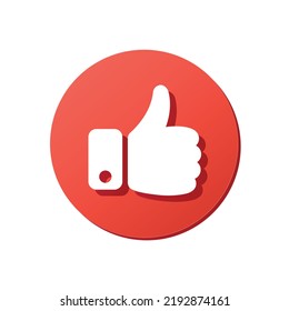 thumb up red rounded icon, like vector symbol, button