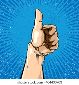Thumb up retro comic style poster isolated