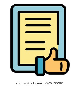 Desplazar hacia arriba el vector de contorno del icono de revisión. Servicio de comentarios. Color de la opinión del informe plano