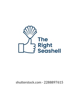Thumb up right or best symbol with seashell linear logo icon design concept. Vector illustration