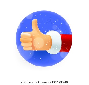 Thumb up from Santa Claus label isolated on white background. 3d vector illustration 

