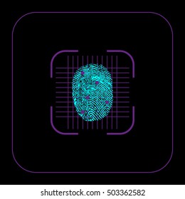 Thumb scanner. Fingerprint scan. Identification system.