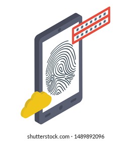Thumb scanning icon in isometric design