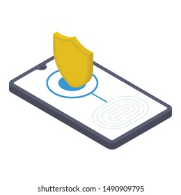 Thumb scanning icon in isometric design
