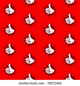 Thumb up seamless pattern. Advertising vector background.
