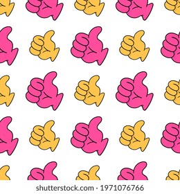 thumb up seamless pattern textile print. Great for summer vintage fabric, scrapbooking, wallpaper, giftwrap. repeat pattern background design
