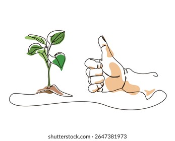 Pulgar hacia arriba para la plántula para mostrar la Asistencia al gráfico de Ilustración vectorial ecológica EPS 10