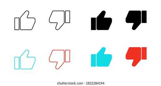 Desplazar hacia arriba el icono del vector establecido. Símbolo de dedo bueno de estilo plano. Aceptar firma aislada en fondo blanco para web
