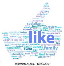 Thumb Up Shape With Social Media Word Cloud