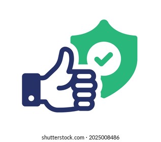 Thumb up with shield icon symbol of protect, security, safety icon.