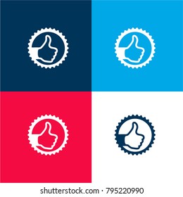 Thumb up sign in circular badge four color material and minimal icon logo set in red and blue