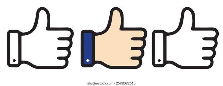 thumb up sign, Like confirm and thumb up black outline icon, isolated on white background,