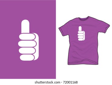 thumb up sign on a purple shirt