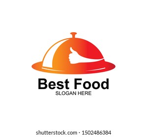 thumb sign serving plate food restaurant cafe eatery vector logo design template
