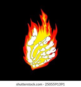 Thumb skull hand flame vector illustration