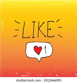 Thumb up social media icon on orange background. Vector, illustration, calligraphy word like