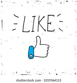 Thumb up social media icon on white background. Vector, illustration, calligraphy word like