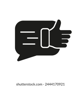 Pulgar Hacia Arriba Con El Icono De La Silueta De La Burbuja Del Habla. Pictograma de glifo de buen Comentarios. Cliente Review Signo sólido. Símbolo De Comunicación En Línea Positivo. Chat de Encuesta. Ilustración vectorial aislada.