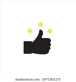 Pulgar hacia arriba con la Ilustración vectorial de clasificación por estrellas. Evaluación del Cliente, calificación de revisión.