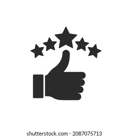 Thumb up and stars quality rating icon, Vector illustration. Feedback symbol.