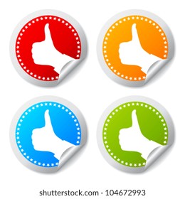Thumb up stickers set, vector illustration