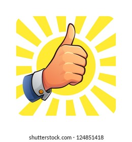 Thumb Up of Success Image of thumb up hand with sunlight background. Great work and success symbol. EPS8 vector file.