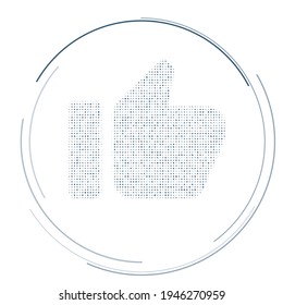 The thumb up symbol filled with dark blue dots. Pointillism style. Vector illustration on white background