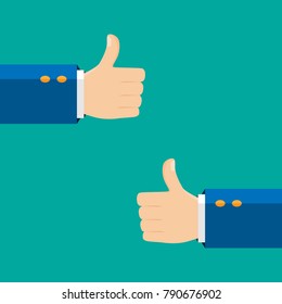 Thumb up  symbol, flat icon. Isolated on a white background. Like symbol. Flat design. Vector illustration.