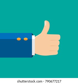 Thumb up  symbol, flat icon. Isolated on a  background. Like symbol. Flat design. Vector illustration.