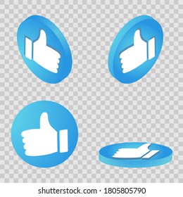 Thumb up symbol. Flat Isometric Icon or Logo. 3D Style Pictogram for Web Design, UI, Mobile App, Infographic. Vector Illustration