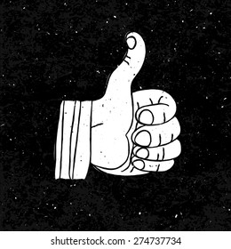 Thumb up Symbol Hand-drawn on Black Textured Background