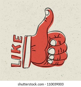 Thumb up symbol. Retro styled vector illustration, EPS10