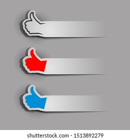 Thumb up symbols set on 3D paper cut banners.
